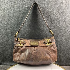 FOSSIL Fifty Four Brown Leather Shoulder Bag Vintage Heavy Hardware Hobo Y2K 90s